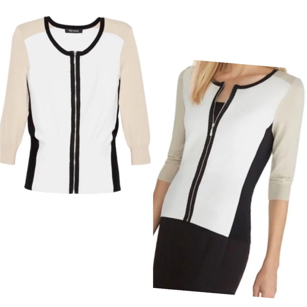 WHBM Color-Block Front Zip Cardigan